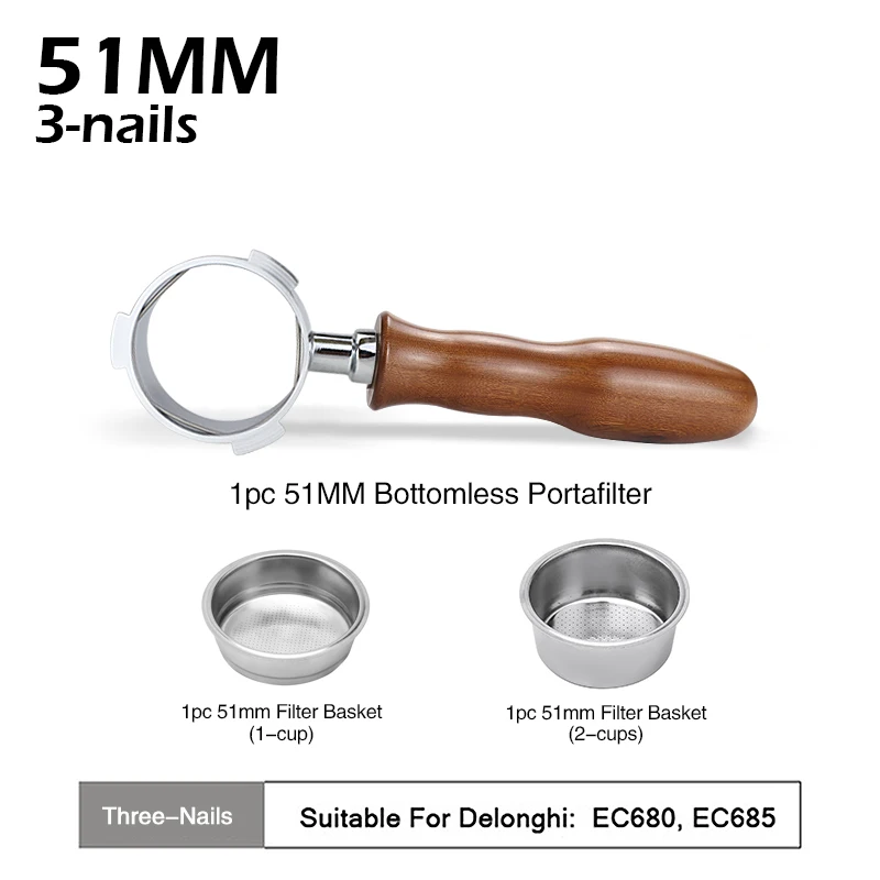 Koffie Bodemloze Filterhouder 51mm Naakt Voor Delonghi EC680 EC685 EC200 Filter Mand Espressomachine Accessoires Barista Gereedschap