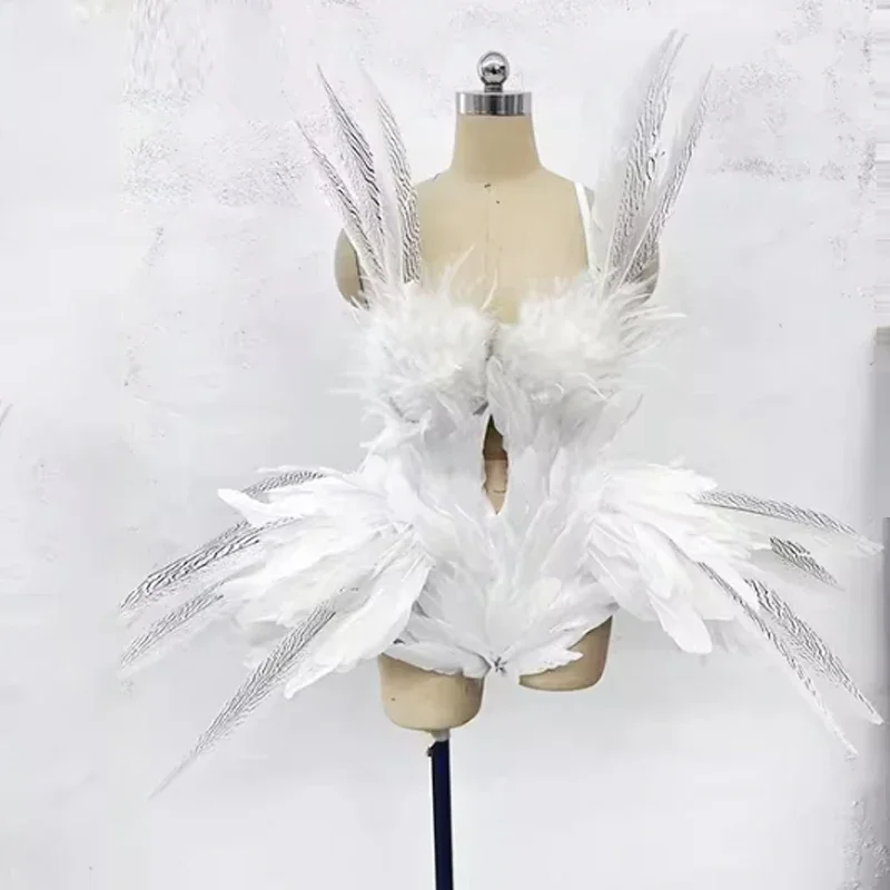 Show Girl Outfit   Sexy Feather Dress Stage Costume Evening Party Dresses Singer Dancer Performance Wear Drag Queen Clothing Fes