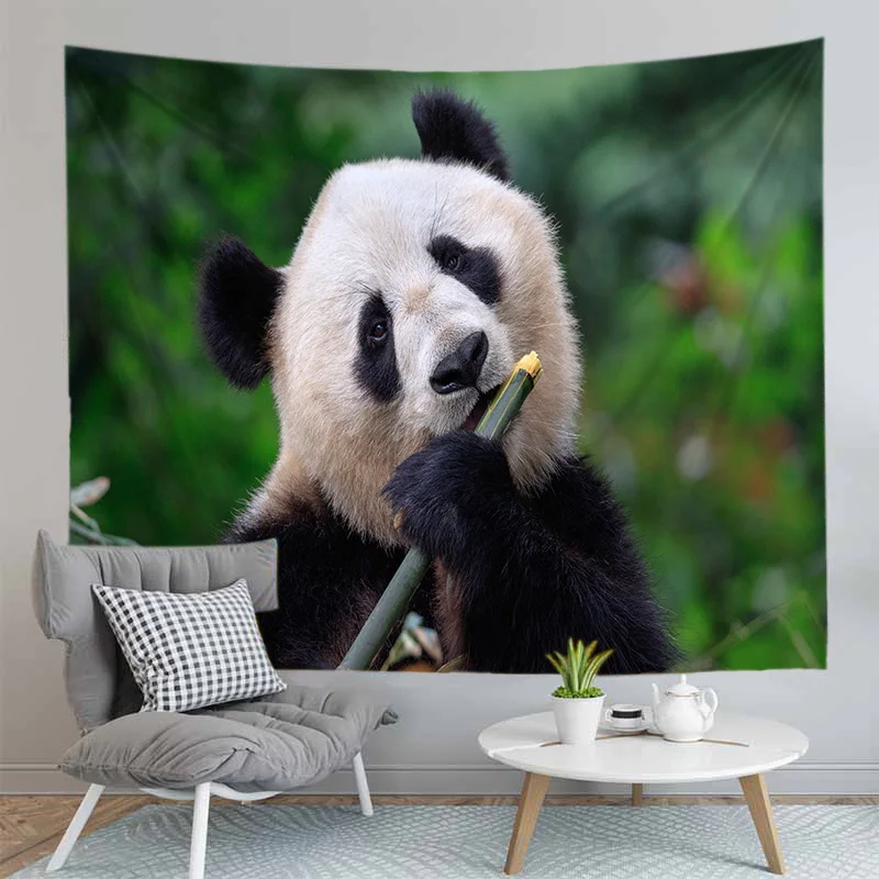 Cute Eating Bamboo Panda Tapestry Wall Hanging Animal Print Home Decor Living Room Bedroom Background Fabric