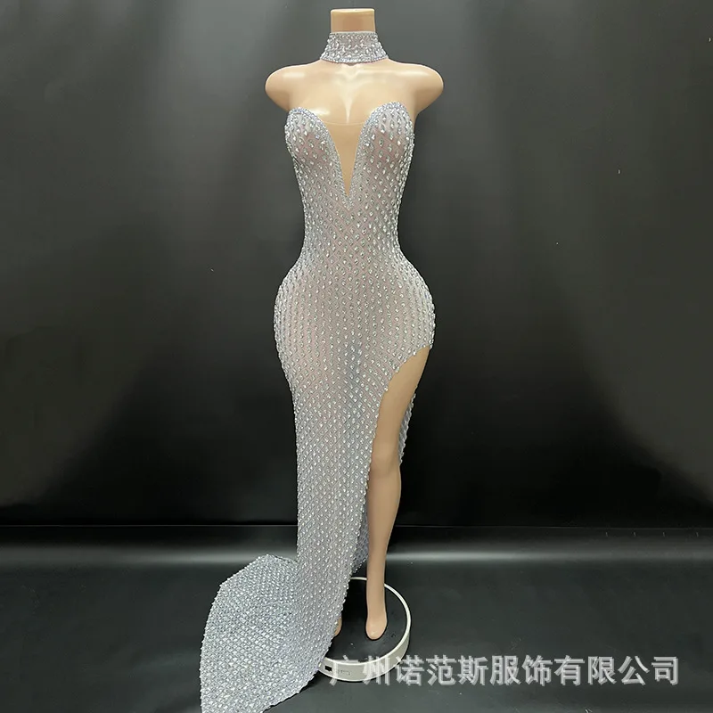

Women Dresses French Elegant Temperament Silver Sparkling Rhinestone Pendant Dress High-end Evening Dress Elegant Party Dresses