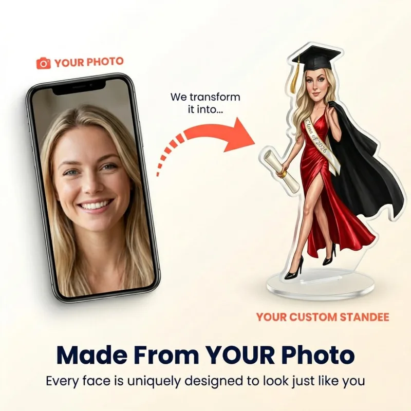 Custom Caricature Acrylic Standee ，Graduation Gift for Her |  Personalised from Your Photo , Class of 2026 , Graduation figure,