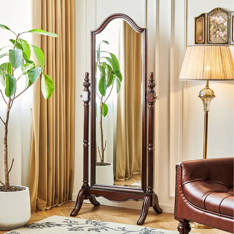 

American solid wood full-length mirror, silk teak all-solid wood bedroom vertical full-length full-length mirror, Dilo Fort