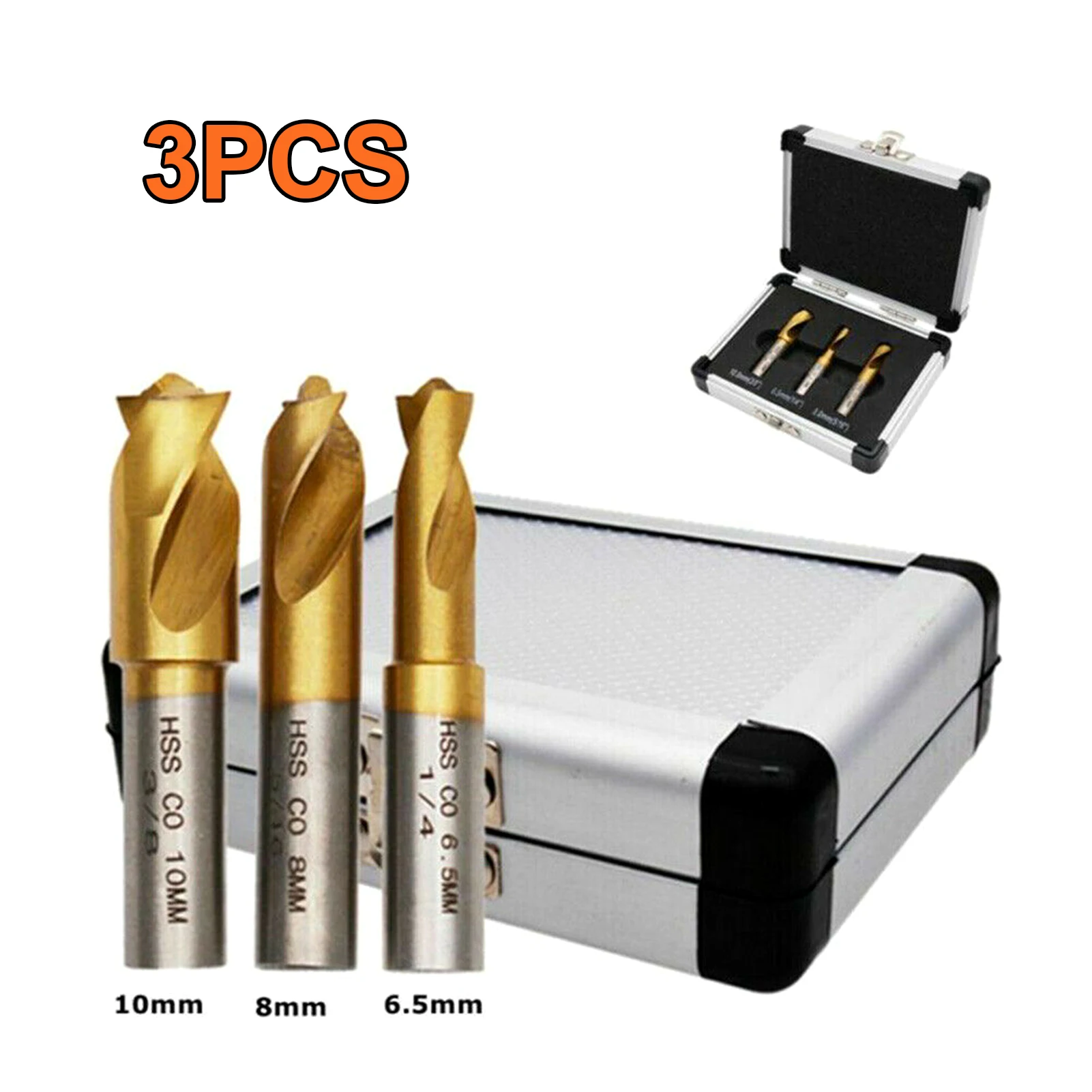 3Pcs Cobalt Titanium Coating Bit Set Welding Spot-Welders Drill Bit Kit with Aluminum Case