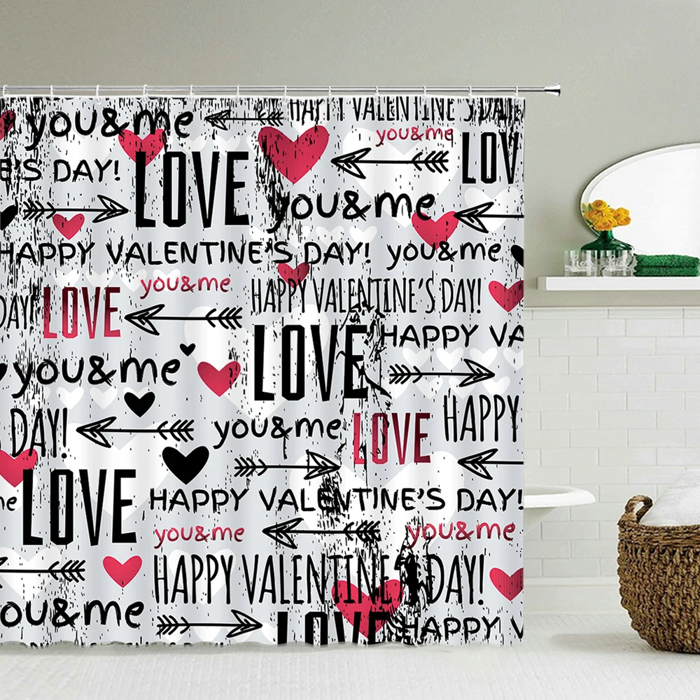 Love Kiss Red Lips Pattern Romantic Shower Curtains Waterproof Fabric Polyester Valentines Day Home Decor Bath Screen Curtain