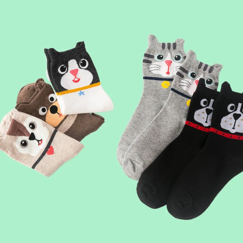 5 Pairs Comfortable Chrismas Gift Personality Soft High Quality Cotton Socks For Women 2024 New Cartoon Cat Cute Funny Socks