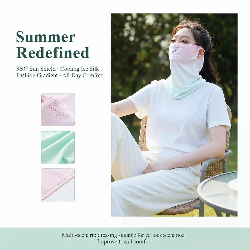 Gradient Colors Ice Silk UV Sun Protection Face Mask Soft Breathable Cover for Travel Biking Jogging
