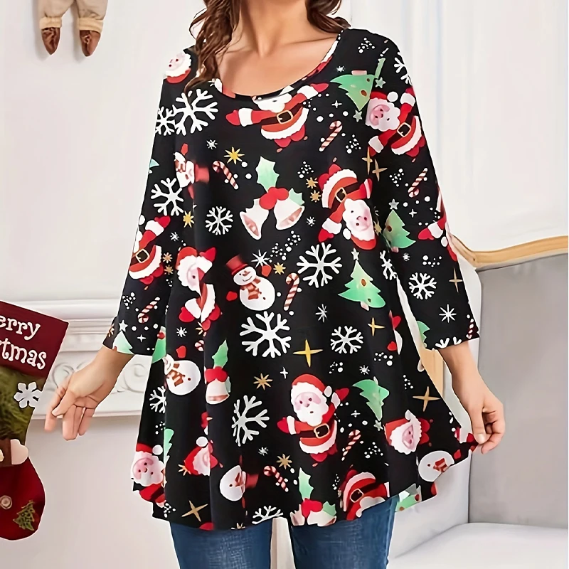 Women's dress new Christmas random print design spring summer autumn long sleeve casual round neck y2k women's standard dress