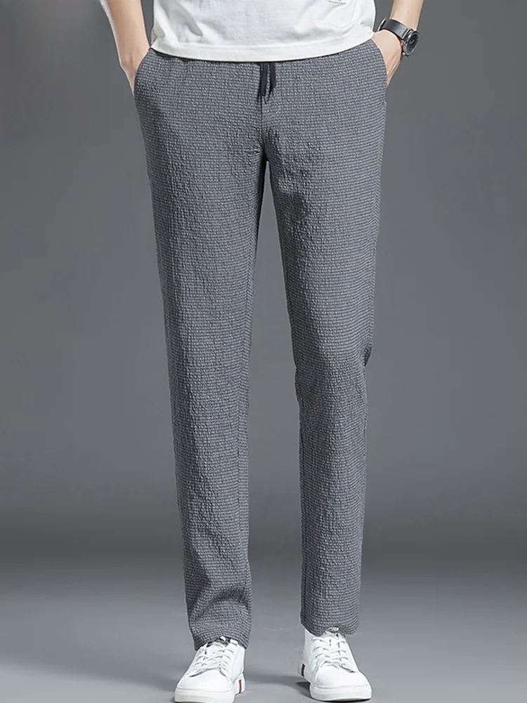 

Men's Summer Casual Pants Loose Fit Spor Ice Silk Long Trousers Faionable Linen Leisure Trousers for Youth
