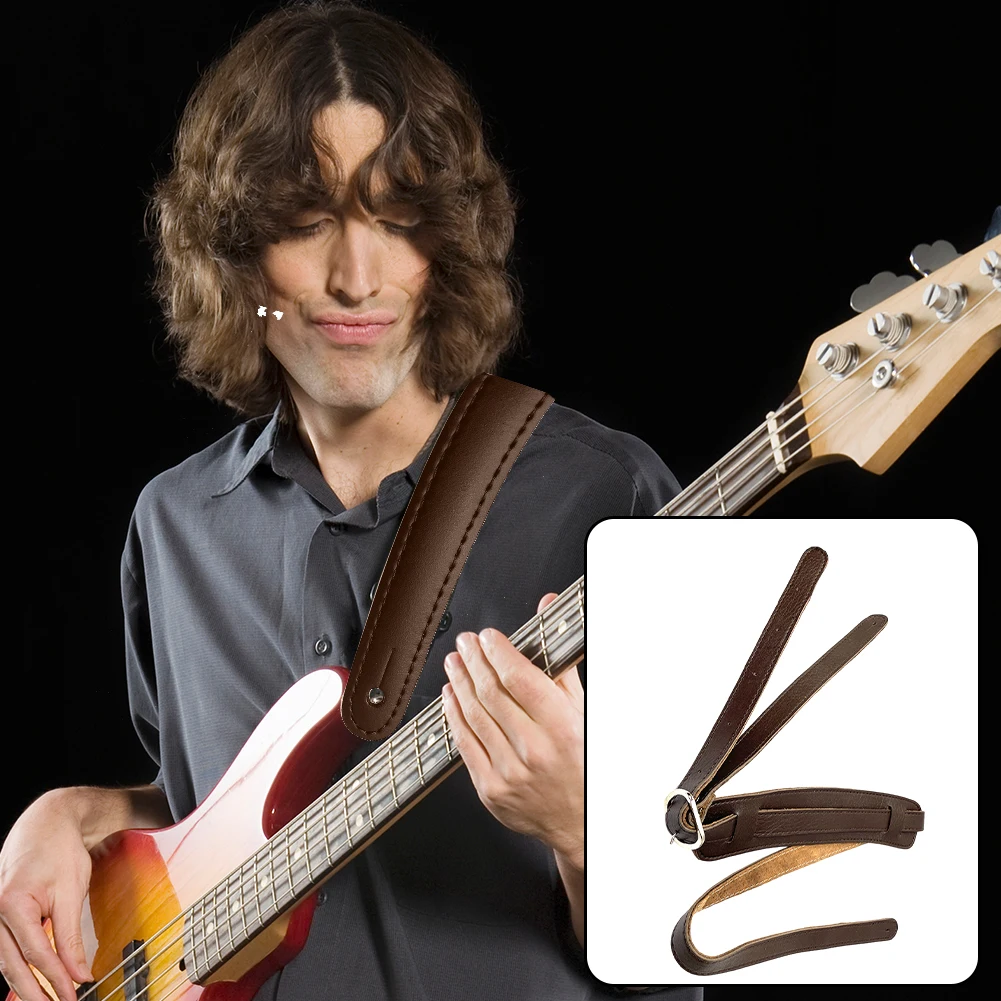 حزام مبطن من الجلد بطول قابل للتعديل حزام جيتار كهربائي مع مشبك معدني مع وسادة كتف لباس شعبي كهربائي صوتي #1