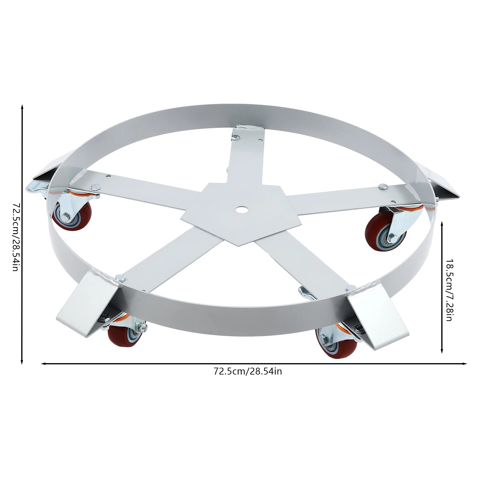 55ガロン丸型ドラム缶運搬台車 Q235鋼製バレル運搬カート 5つのユニバーサルホイール付き