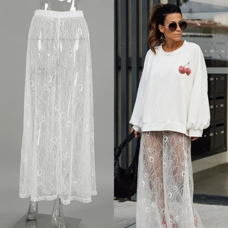 

High Waist Lace Mesh A-Line Skirt Fall New Arrival Hollow Out Midi Length Underskirt Style For Chic Women’s Streetwear Outfit