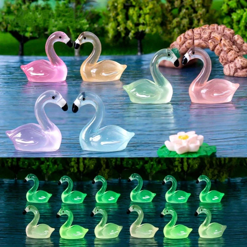 30pc Luminous Mini Resin Flamingo Ducks Glow in The Dark Tiny Flamingo for Micro Fairy Garden Landscape Dollhouse Aquarium Decor
