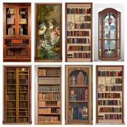3D Nordic Door Stickers Retro Wooden Frame Oil Painting Wine Geometry PVC Wallpaper Sticker Home Decor Poster