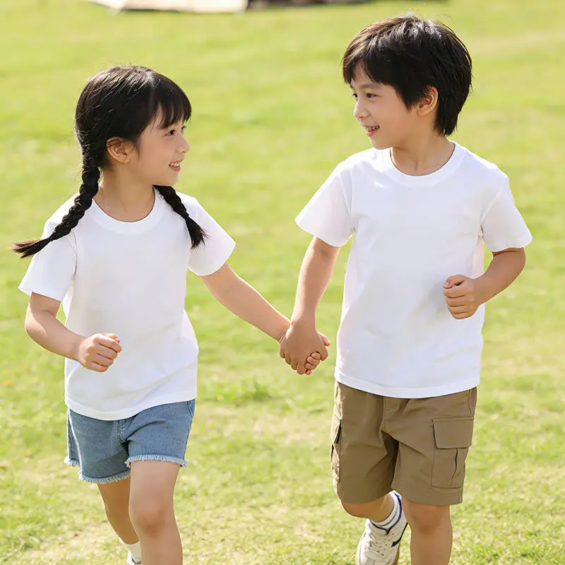 4-12 Years Boys Tshirts Short Sleeve Girls Clothes Summer Solid T-shirt Teenage Children Tees Kids Korean Top Baby Cloth