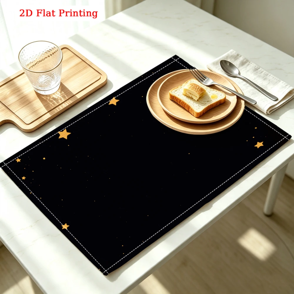 Black Starry Sky Kitchen Placemat Black Starry Sky Linen Pad Dish Coffee Cup Table Mat 1PC 30x40cm