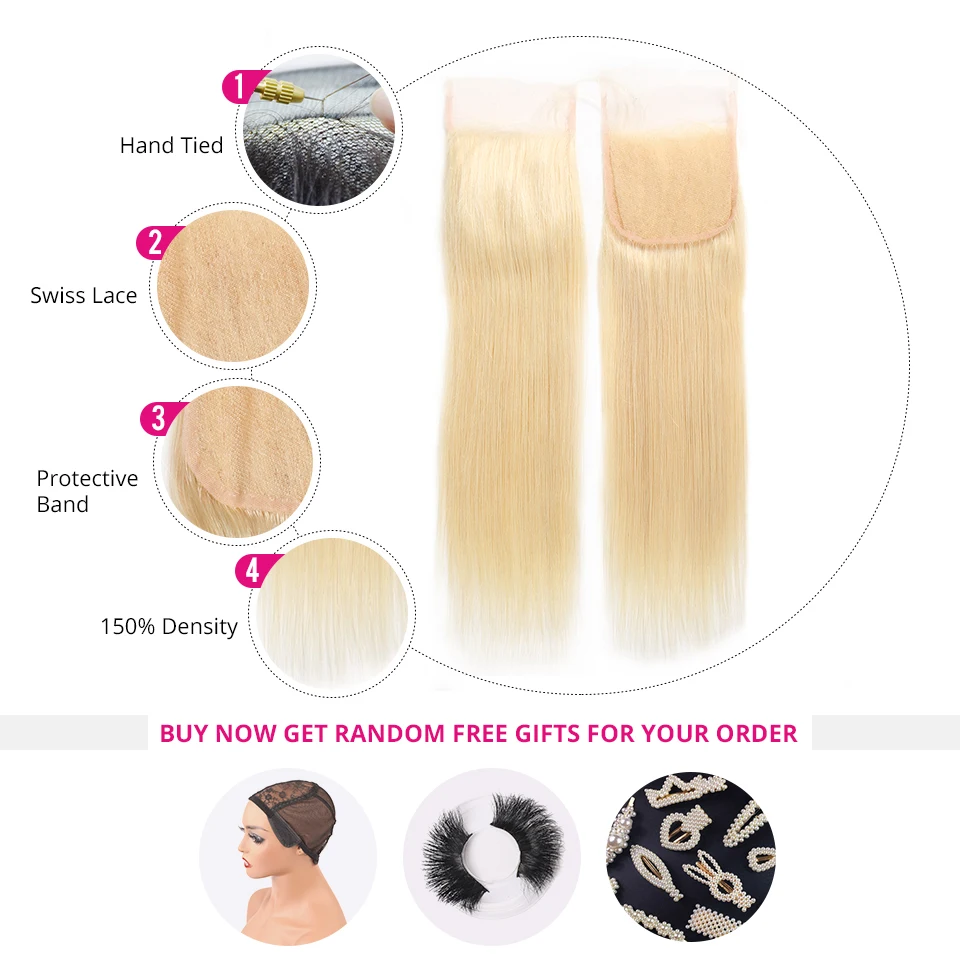 Meetu Straight Bundles with Closure 613 Blonde Lace Closure and Bundles Human Hair Bundles with Closure Remy 4x4 Lace Closure