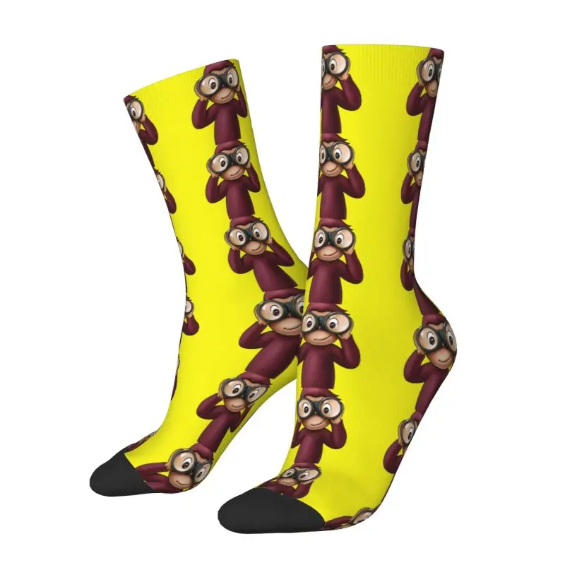 Custom Cute Men's Curious Georges Dress Socks Unisex Comfortable Warm 3D Printed Monkey Manga Crew Socks