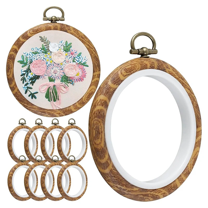 10Pcs Round Embroidery Hoops Kit 3 Inch Imitated Wood Embroidery Display Frame Set Kit For DIY Art Craft Sewing And Hanging