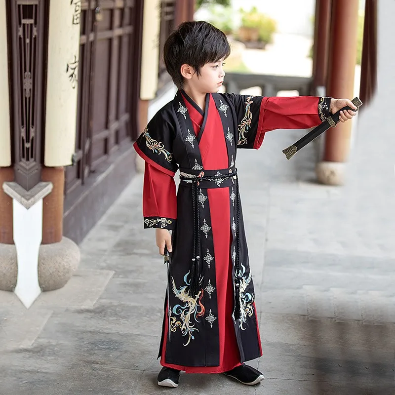 Traditional Chinese Style Hanfu Children Boy Martial Samurai Knight Party Cosplay Costume Kids Tang Suit Performance Outfits