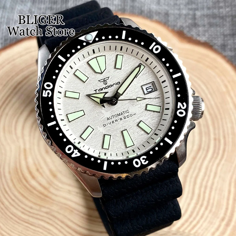 Tandorio Luminous 41mm NH35A 200M Waterproof Mechanical Diving Watch For Men 120 Click Bezel Sapphire Glass Clock Montres