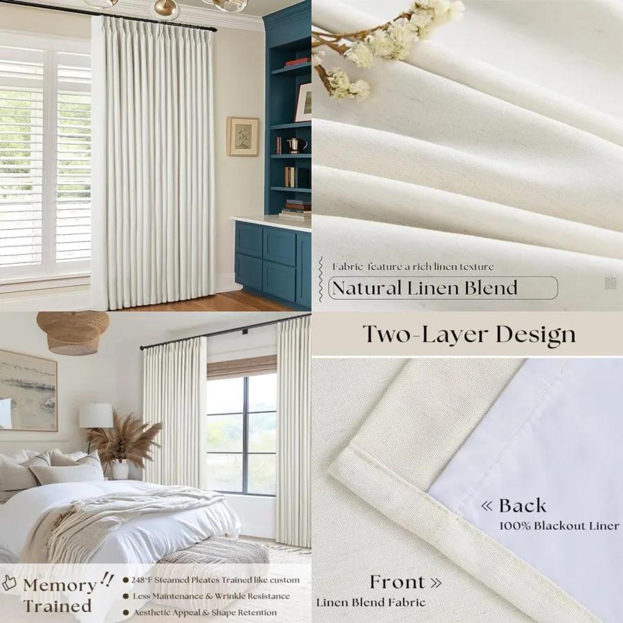 

Extra Wide 60 Inch Width 100 out Curtains 102 Inch Long for Living Room Bedroom Room Darkening Linen Pinch Pleated Thermal Insu