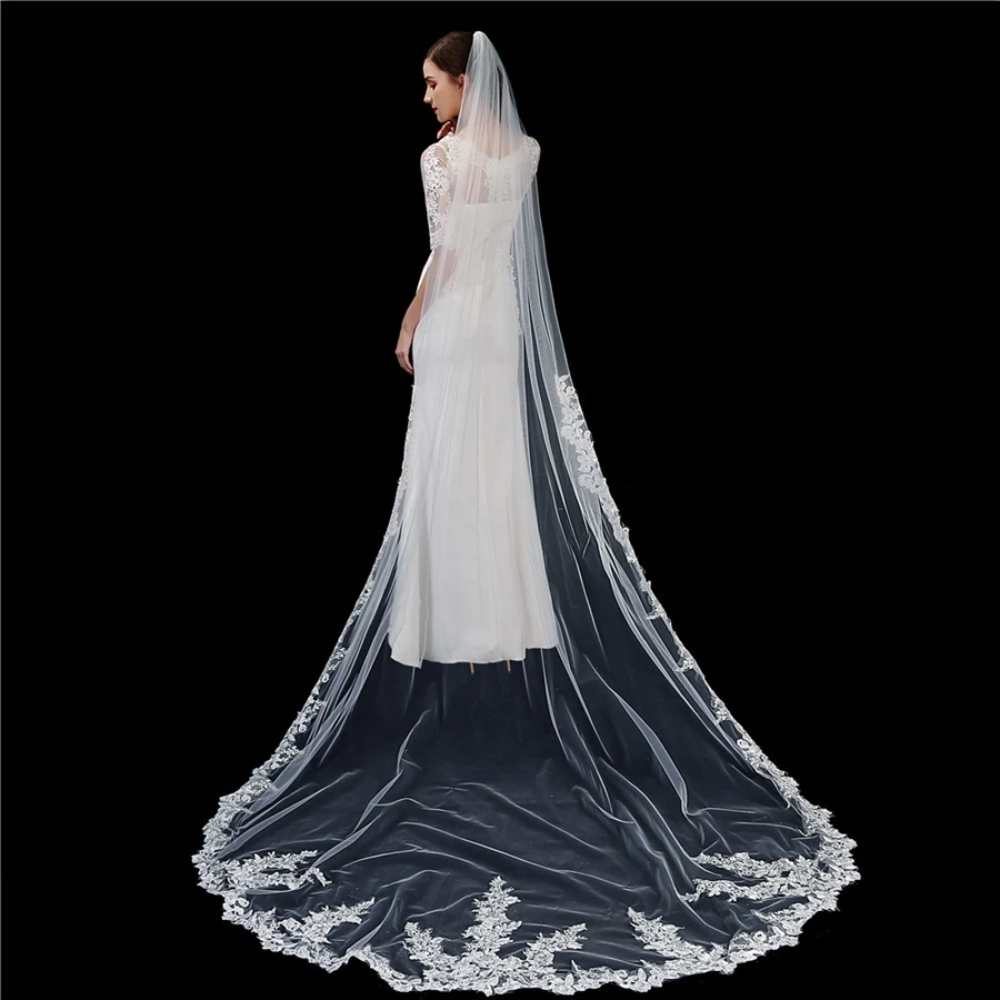 

New Arrival White Ivory Cathedral wedding veils for bride Bridal veil Velos de novia Sexy wedding accessories Mariage welon