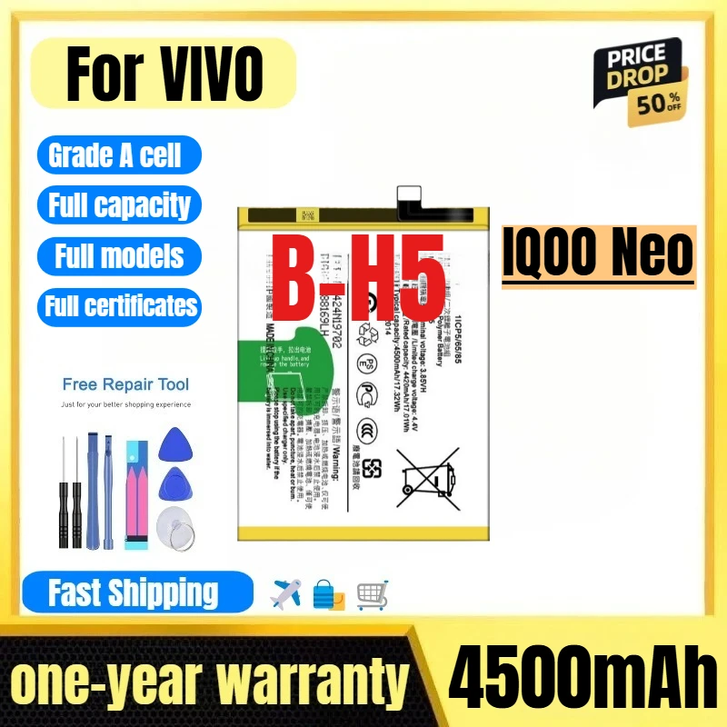 

B-H5 for VIVO IQOO Neo Mobile Phone Batteries 0 Cycle High Quality High Capacity Replacement Bateria Grade A Cell with Tools