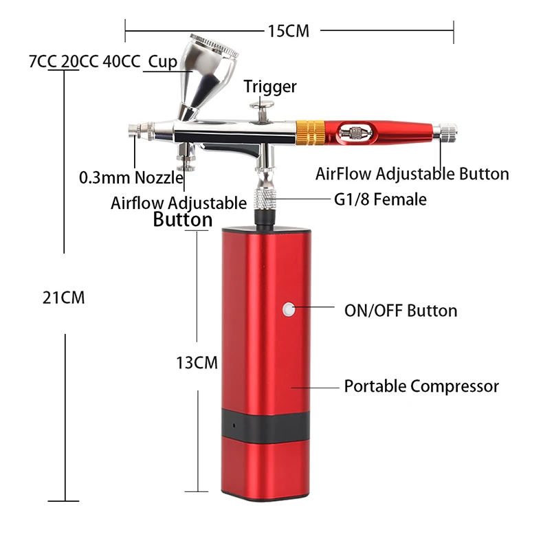 Mini Airbrush Kits Dual Action Spray Compressor Set High Pressure Cup Changeable for Painting Tattoo Cake Model Nail Make-Up