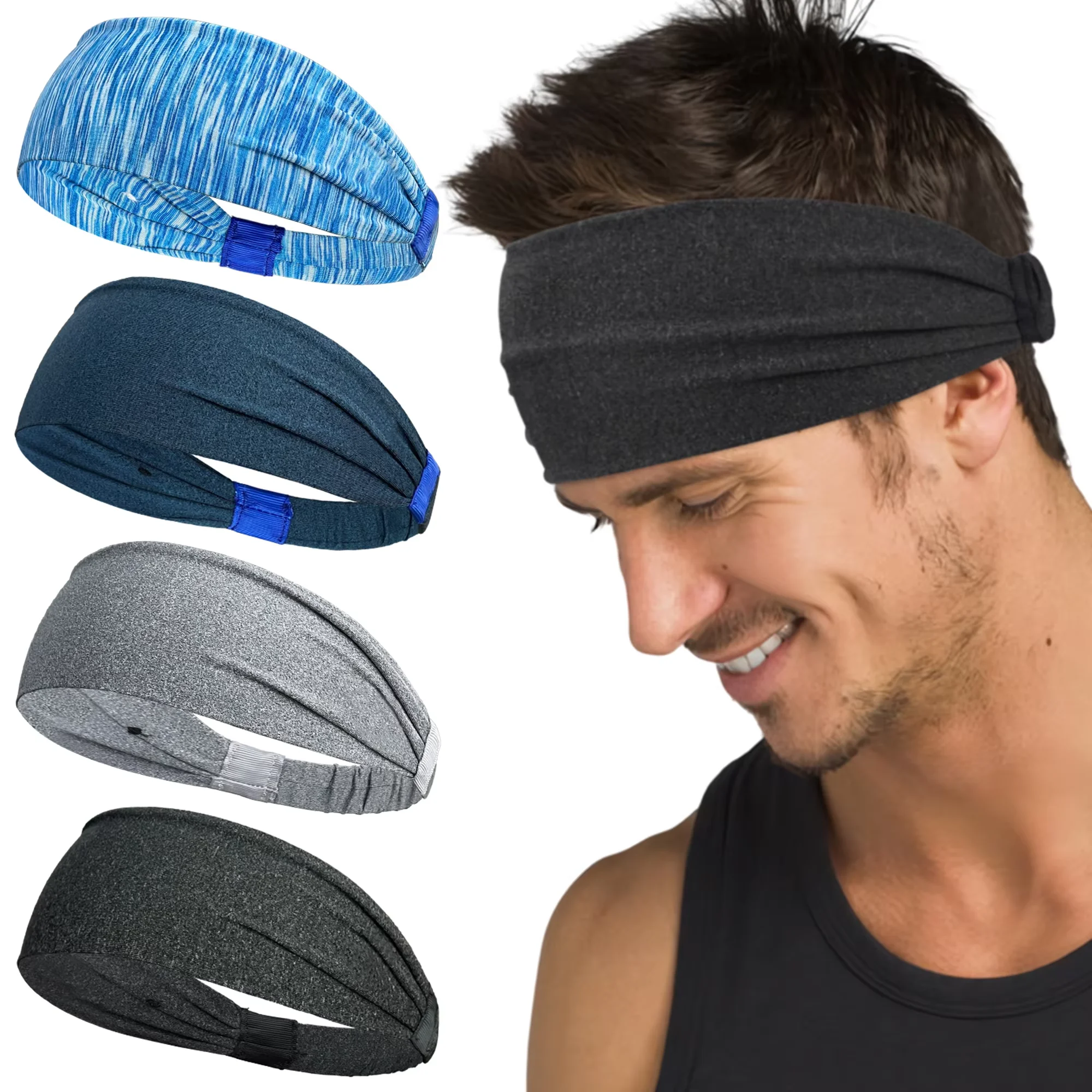 

4pcs Gym Yoga Headbands Unisex Anti-Slip Sweat Absorbing Fitness Band for Running Workout 12 Colors