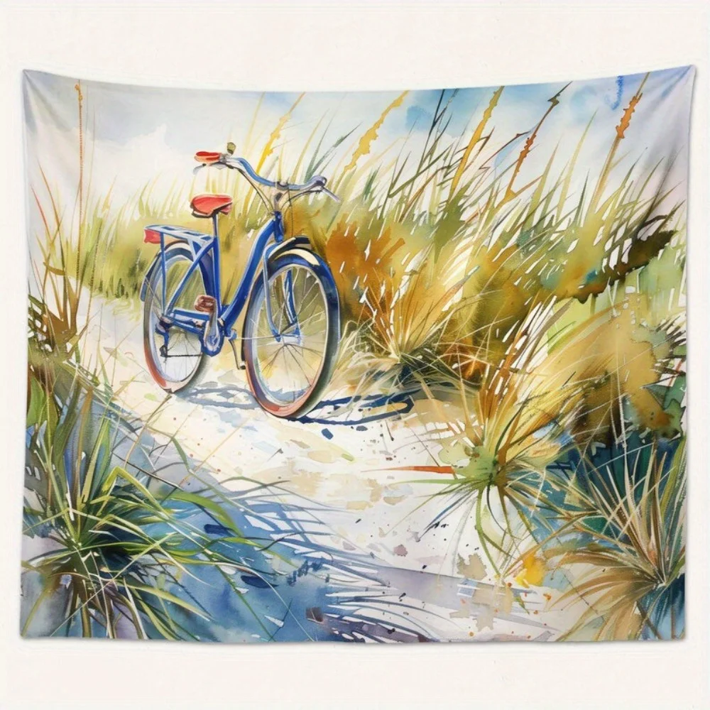 1pc Beach Bicycle Tapestry Coastal Summer Bike Wall Hanging Watercolor Wall Art for Bedroom Living Room Home Decor