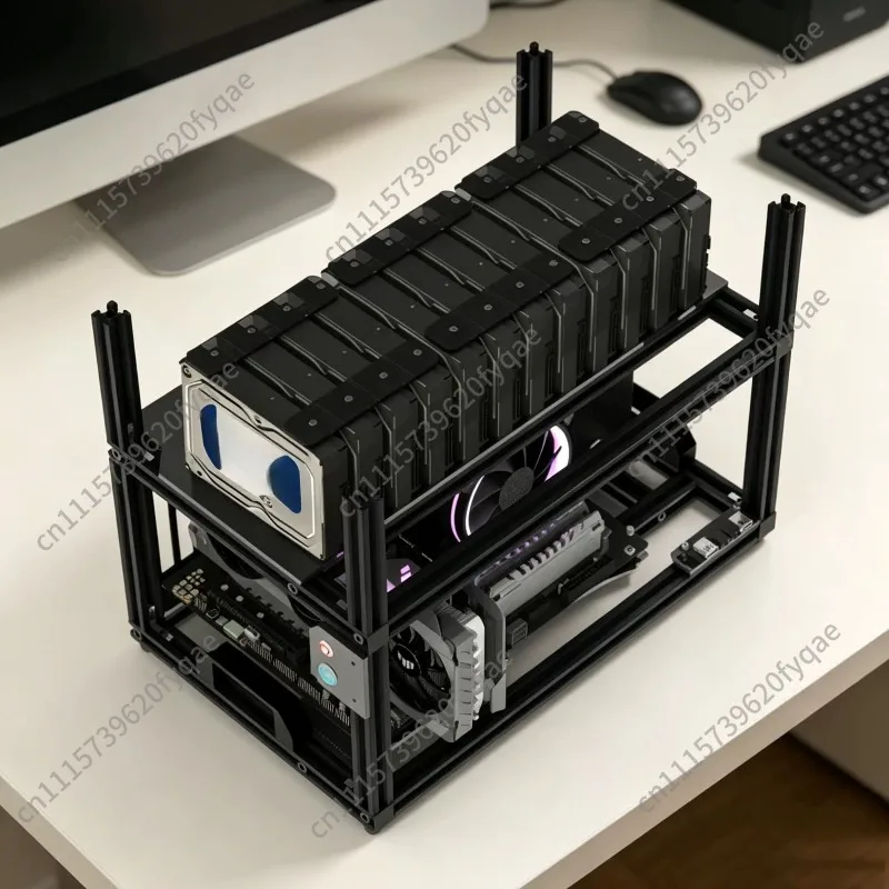 Stackable Open DIY Aluminum Frame Rack, Acrylic Double Layer Translucent NAS Case Bracket for Multiple Computers