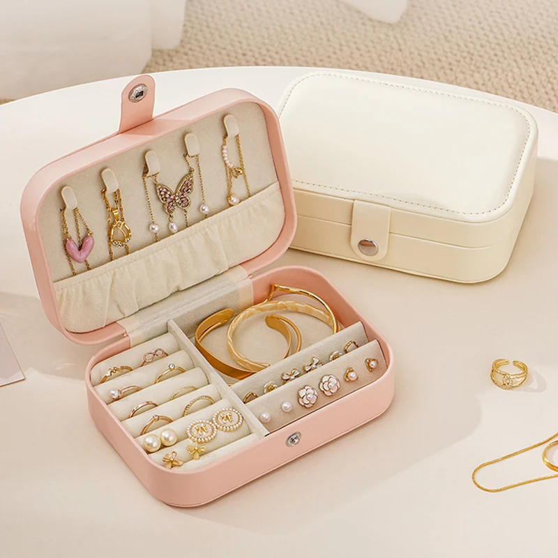 Travel Jewelry Case - Small Portable Box with Trays, Organizer Display Storage for Rings & Earrings