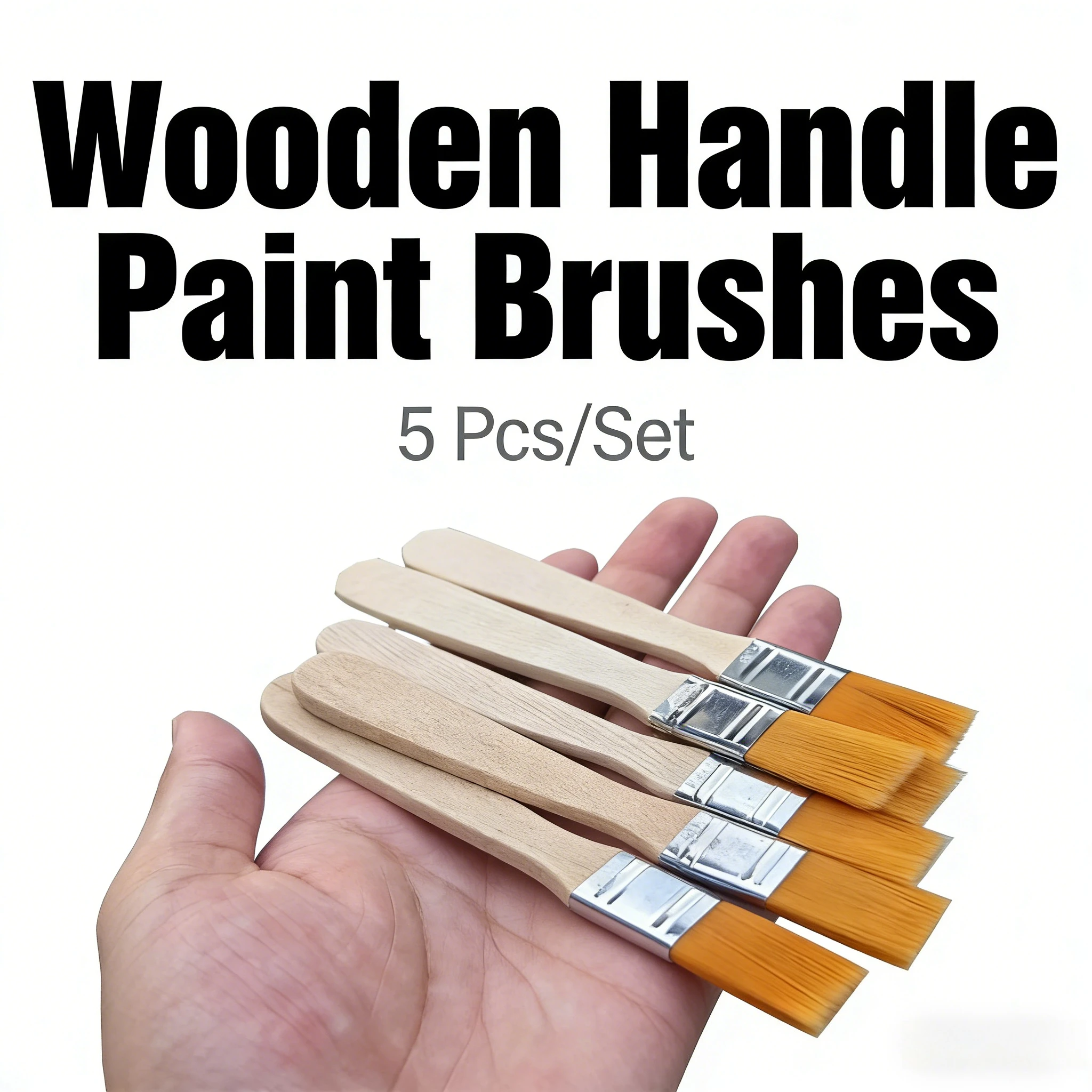 Art Brushes, 5/10 pcs - Nylon Brushes, Short Wooden Handle Art Paint Brushes, Watercolor Brushes, Wall Brushes, Cleaning Tools
