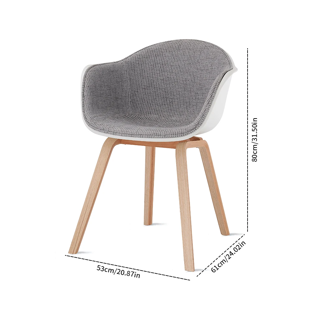 

Nordic Armrest Leisure Dining Chair with Beech Wood Legs Customizable Fabric Seat Cushion Chair for Café and Reception
