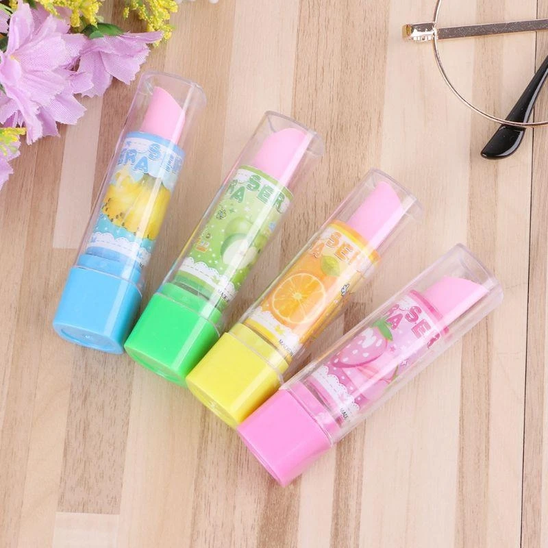 62KA جميل أحمر الشفاه على طراز مطاط الفاكهة الفاكهة قلم رصاص القلم رصاص الهدية قرطاسية الهدية