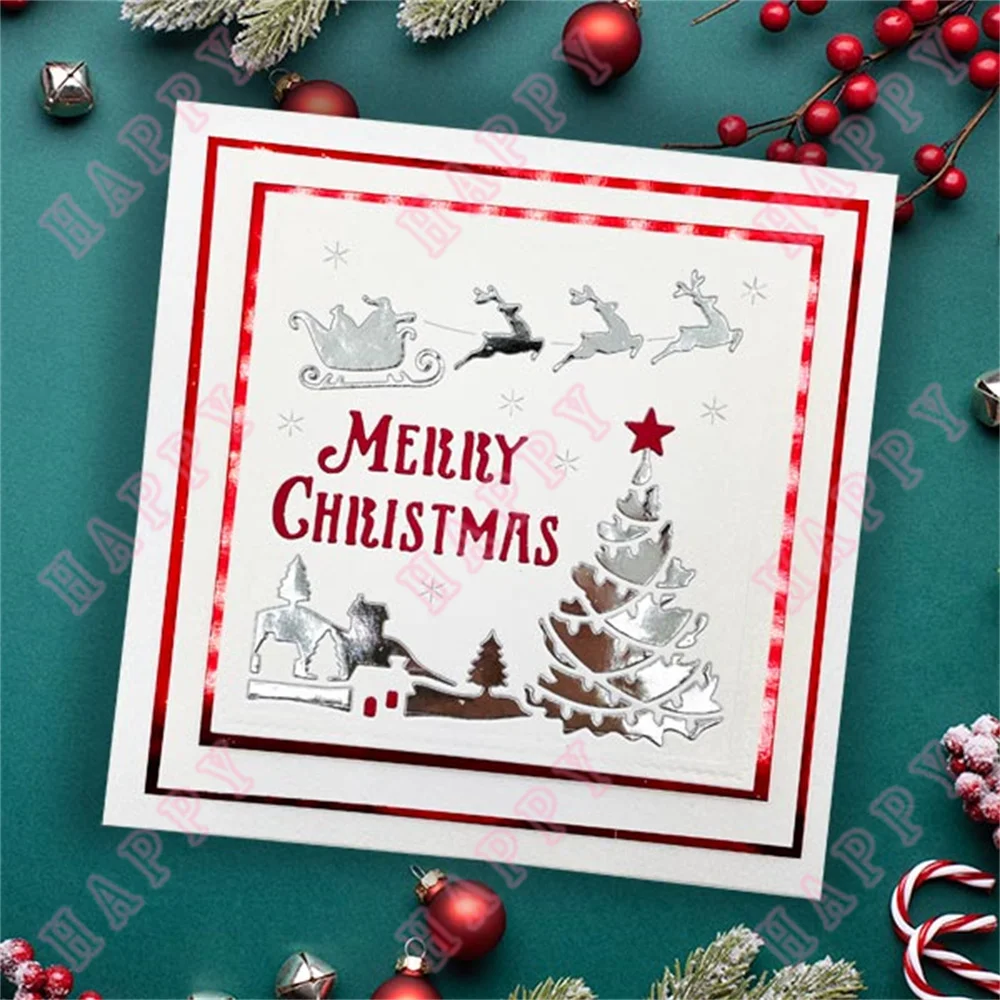 Metal Cutting Dies Merry Christmas Card Front Scrapbook Diary Decoration Paper Craft Embossing Template DIY Greet Card Handmade