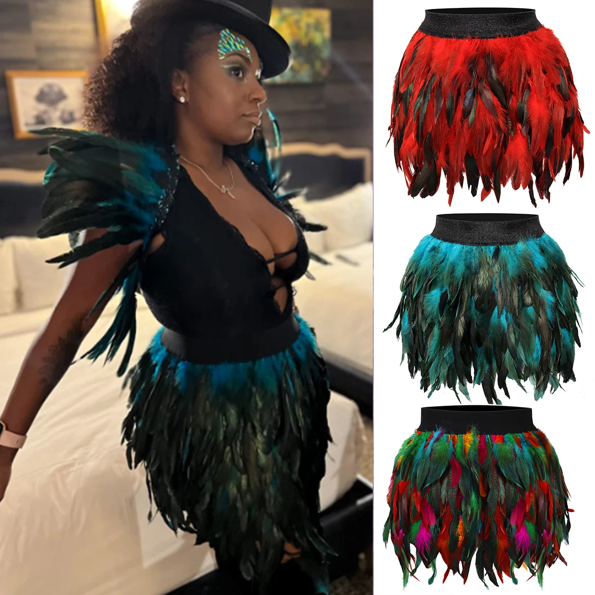 Women Faux Fur Feather Skirts High Waist Party Stage Performance Short Skirts Stage Costumes Clothing