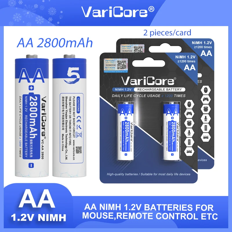 

Высокая емкость VariCore 2 шт./карта 1,2 В Ni-MH AA 2800 мАч аккумуляторная батарея для игрушек электронные весы пульт дистанционного управления элементы