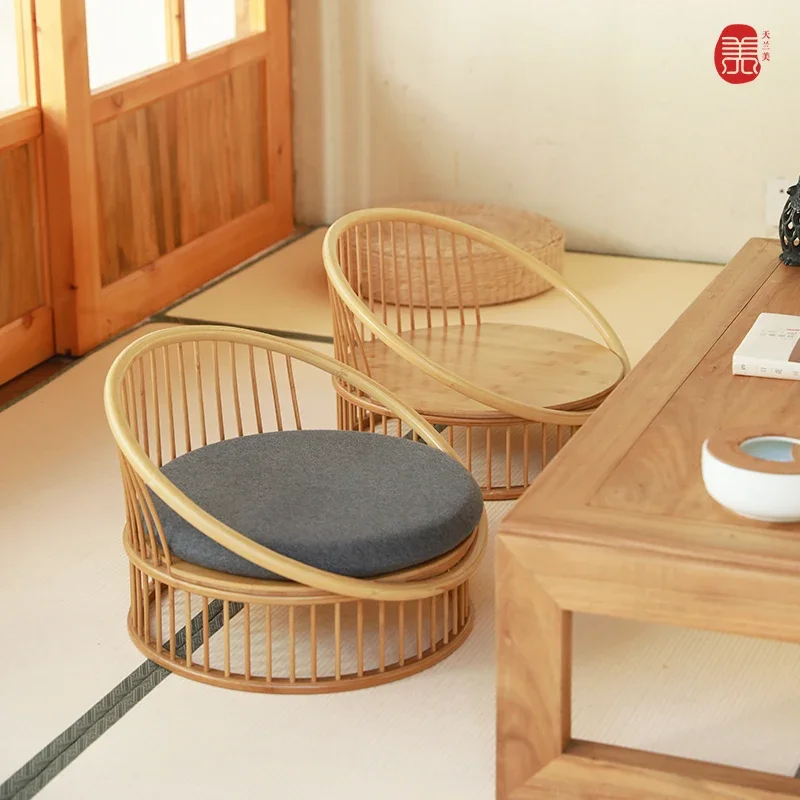 Bamboo Tatami Arm Chair, Japanese Style, Legless Chair for Bay Window, Single Ground Sitting Chairs, Living Room Furniture