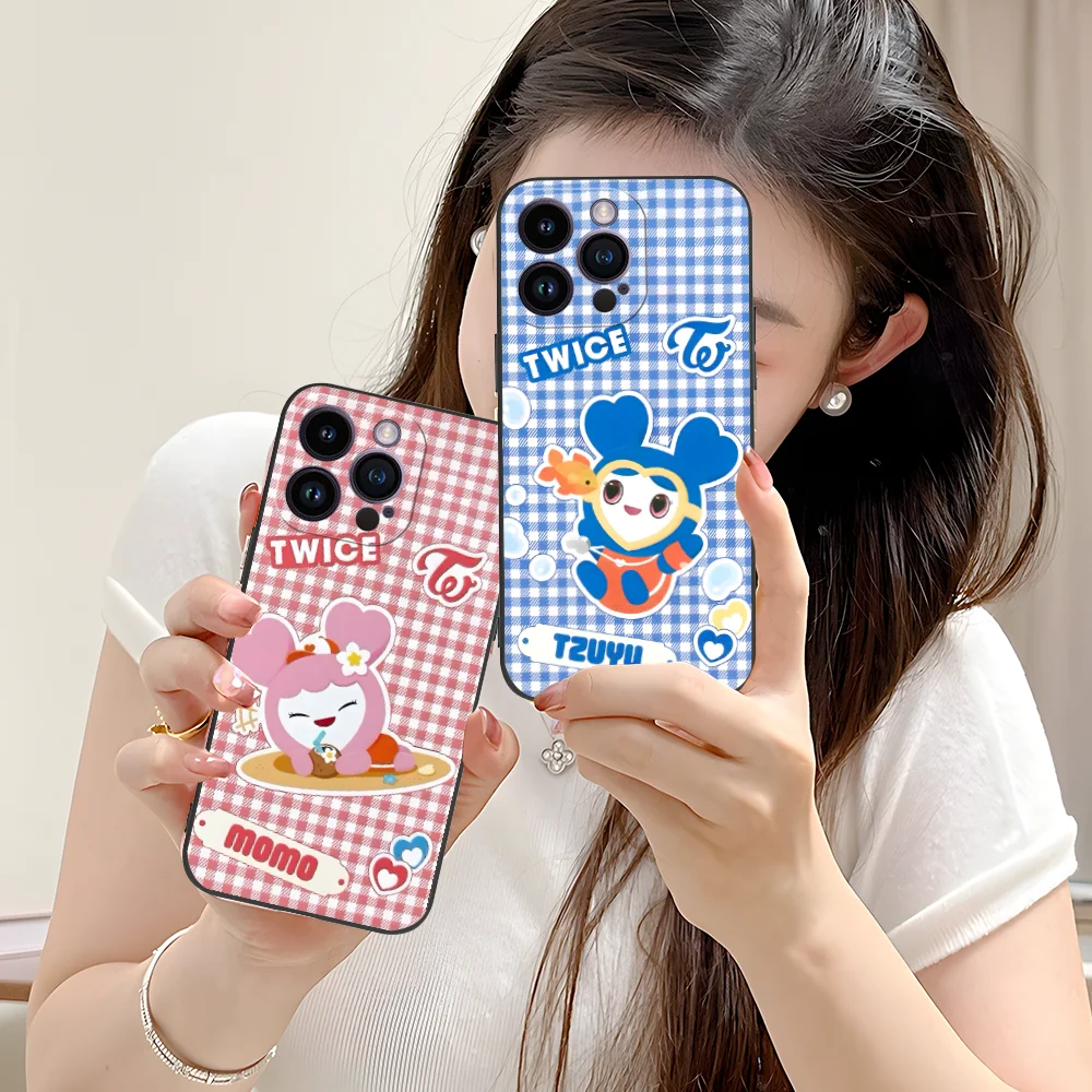 KPOP Anime Twice Phone Case for iPhone 16 15 14 13 12 11 X XR XS 8 7 Pro Max Plus Mini Black Cover Smartphone Cellphones