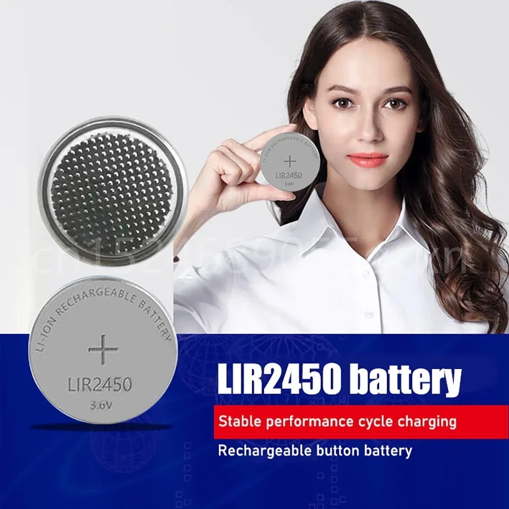 Button Cells Li-ion Rechargeable Battery LIR2450 3.6V Lithium Coin Cell Batteries LIR 2450 Replaces CR2450