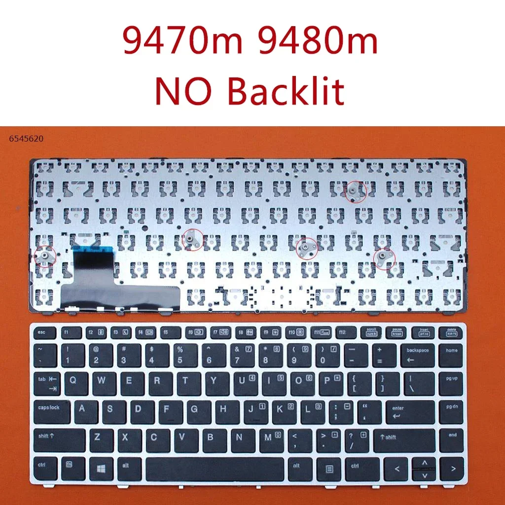 لوحة مفاتيح بديلة جديدة بتصميم QWERTY للكمبيوتر المحمول HP EliteBook Folio 9470m 9480m 9470 9480 بإطار فضي مع إضاءة خلفية