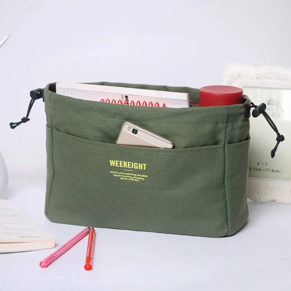 Canvas Sundry Storage Bag Multifunctional Toiletry Container Handbag Insert Sturdy Multi-Pocket Drawstring Cosmetic Bag Students