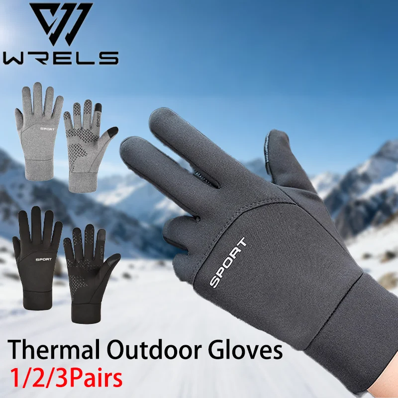1/2/3Pairs Thermal Outdoor Gloves Touchscreen Non Slip Warm Cycling Running Gloves Football Bicycle Full Finger Fitness Gloves