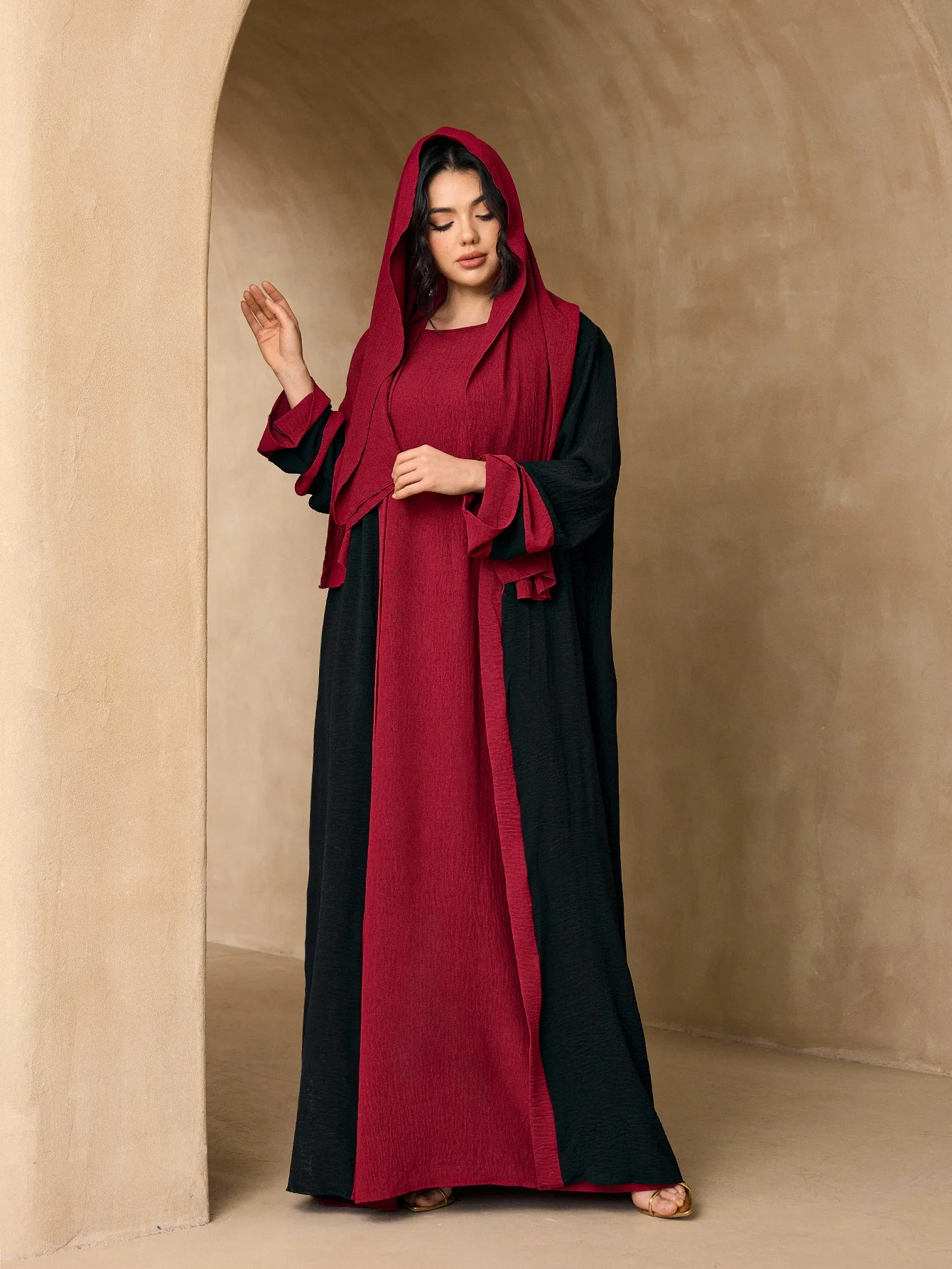 Abaya Modest Wear - Two Tone Contrast Cuff Open Abaya