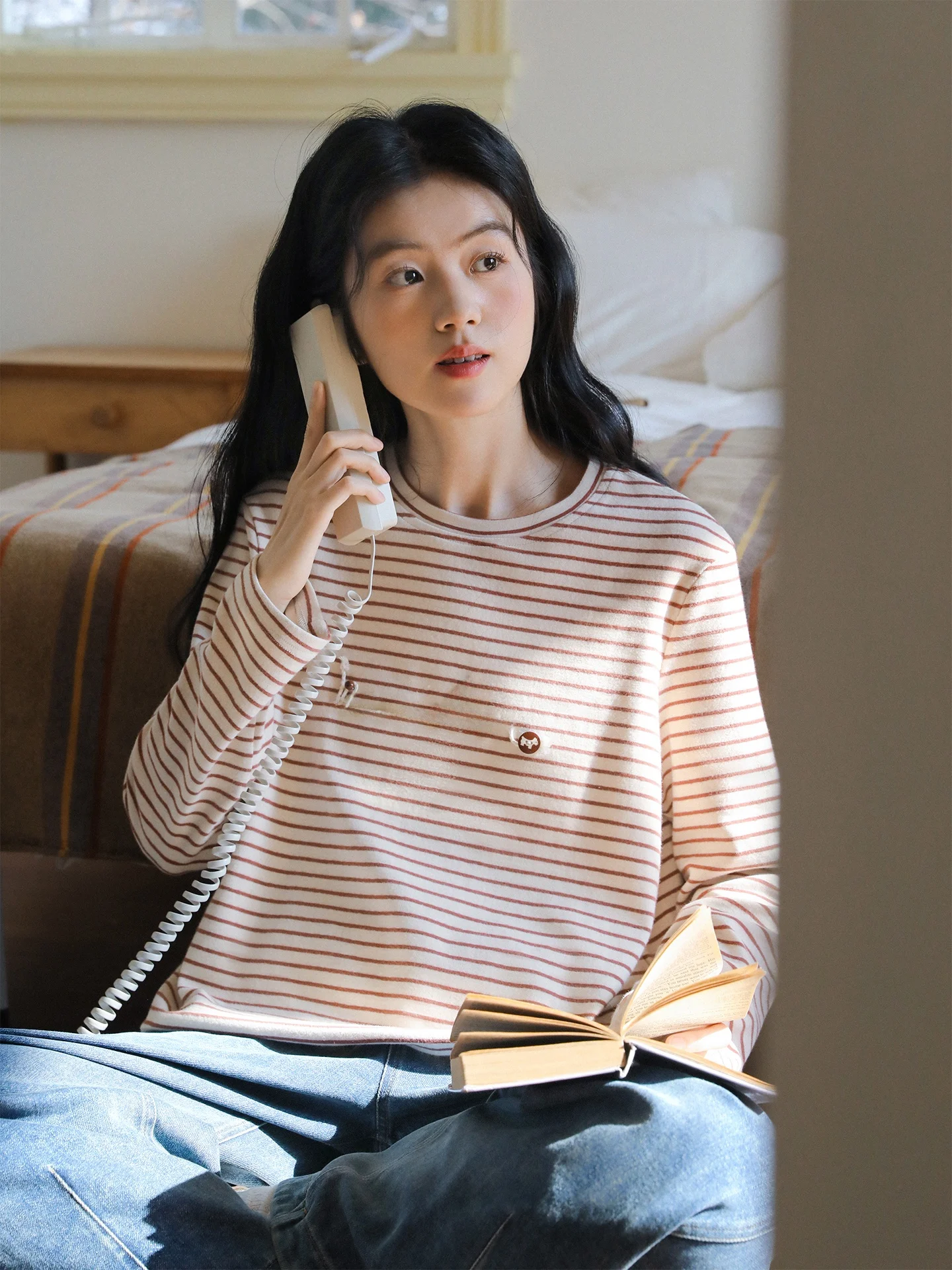 

Женская футболка Nesoulum Red Bri Lane с 3D-вышивкой в виде полосок и букв, в стиле ретро, с текстурой, свободного кроя, длинная, весенняя