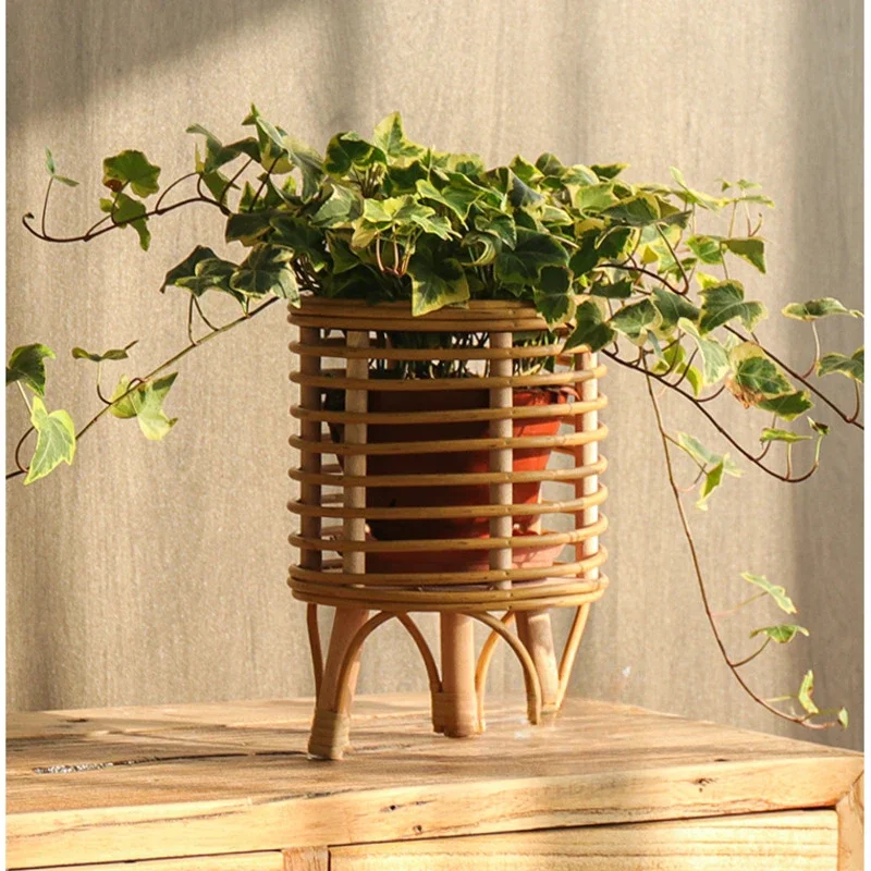 Nordic Wind Stand for Flower Indoor Floor Plant Imitation Rattan Weaving Design Plant Rack Practical Versatile Flower Pots