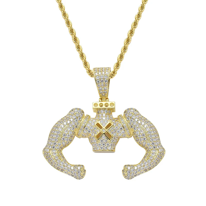 Hip Hop AAA CZ Zircon Stone Paved Bling Iced Out Strong Men Pendants Necklace for Men Sport GYM Jewelry Gold Silver Color