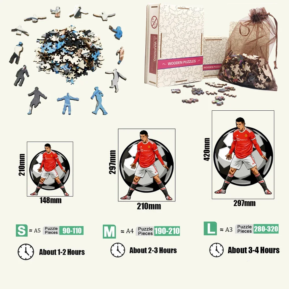 لغز لاعب كرة القدم الخشبي لمحبي كرة القدم الرياضة ستار الخشب بانوراما الصعوبة المتقدمة A3 A4 حجم الألغاز #4