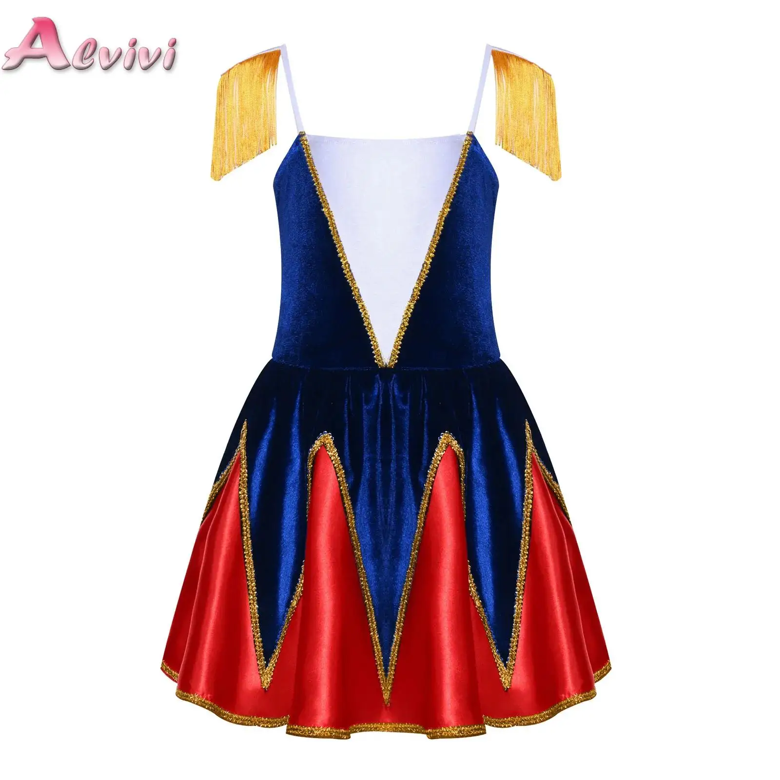 

Kids Girls Stage Party Jazz Dance Performance Clothing Tassel Honour Guard Costumes Drum Band Chorus Halloween Parade Show Dress